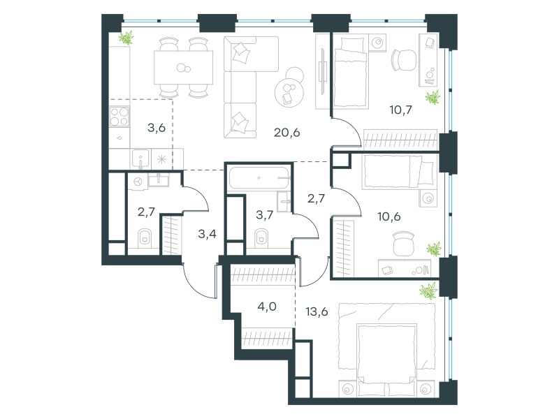 Планировка 75.6 м²