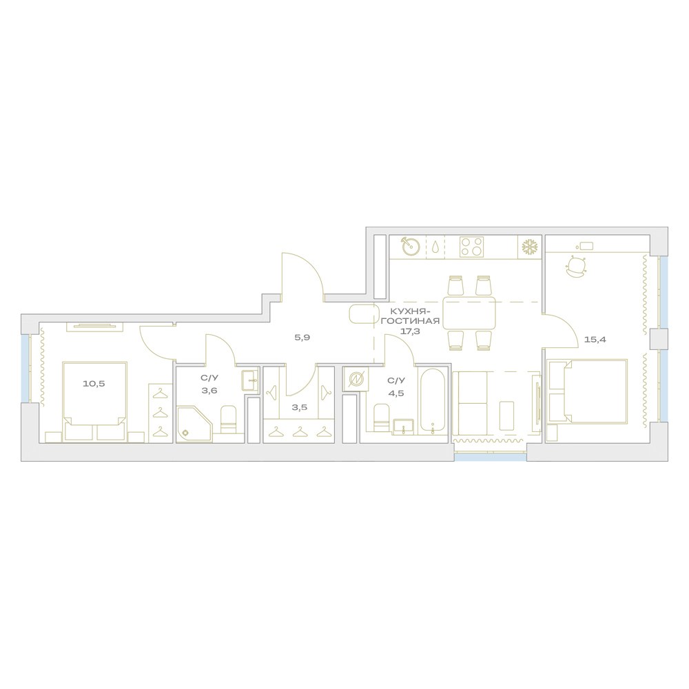 Планировка 60.7 м²
