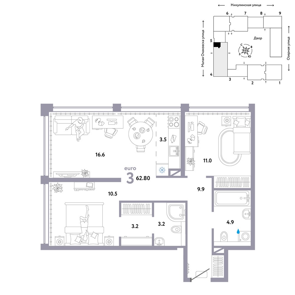 Планировка 62.8 м²