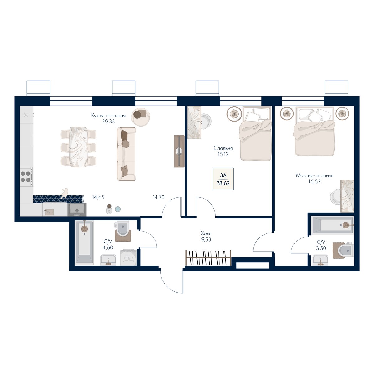 Планировка 78.62 м²