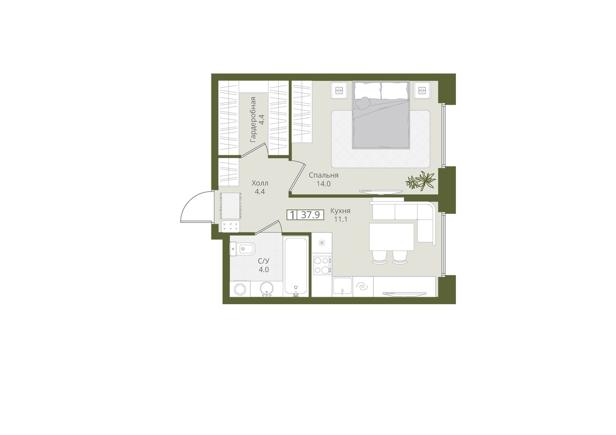 Планировка 37.9 м²