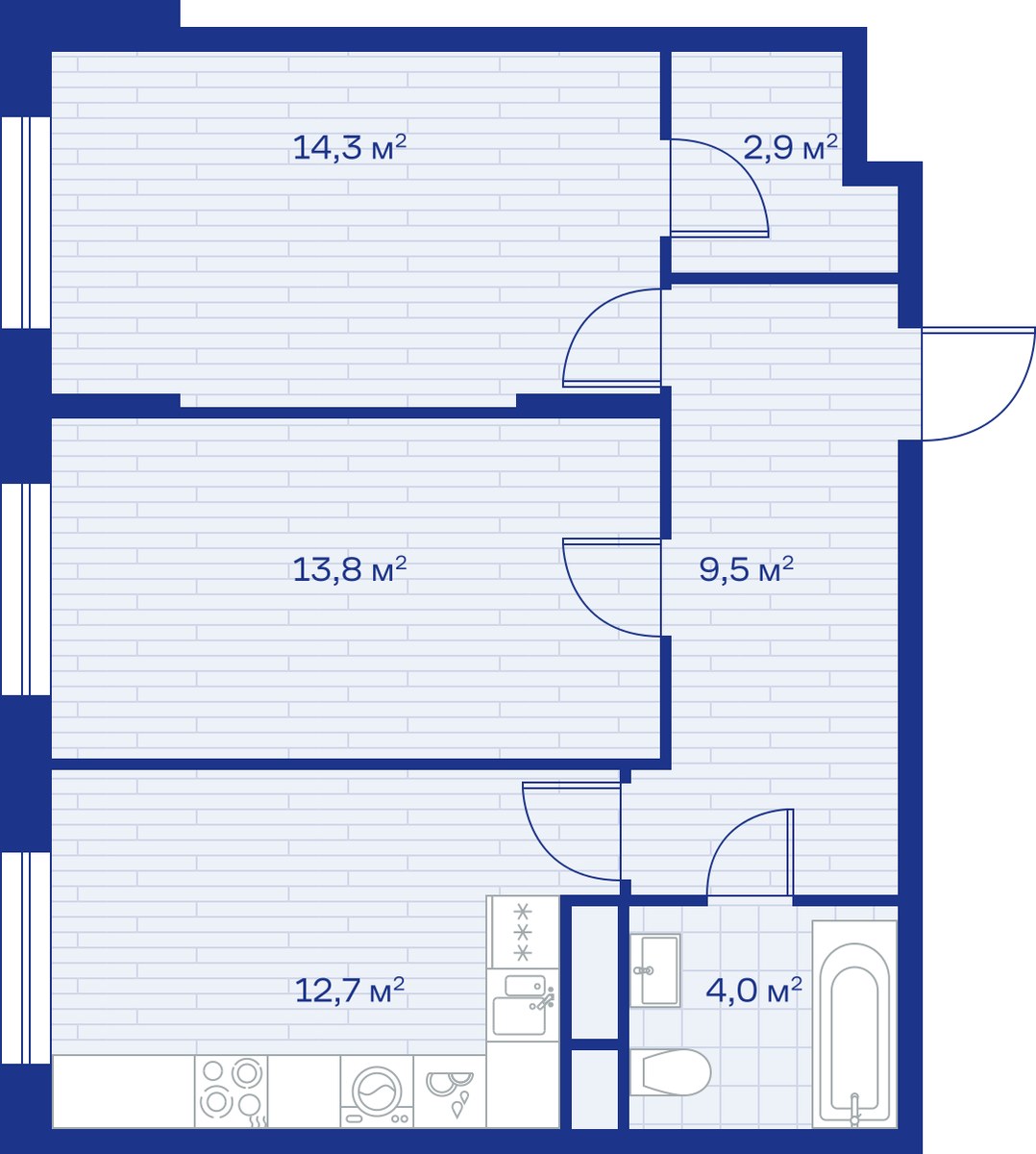 Планировка 57.0 м²