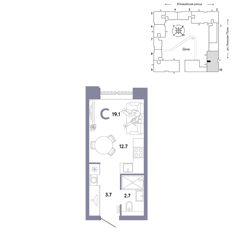 Планировка 19.1 м²