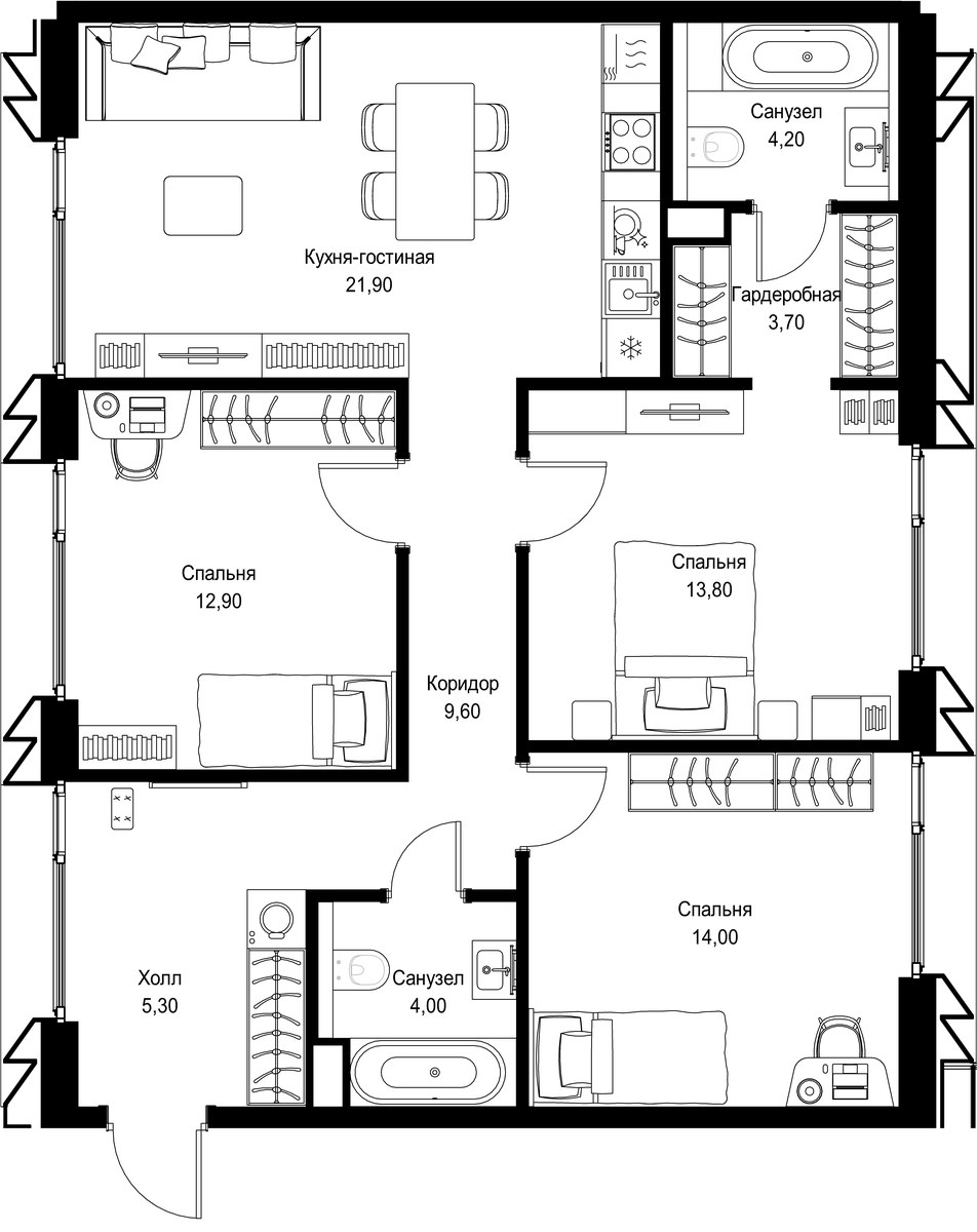 Планировка 89.4 м²