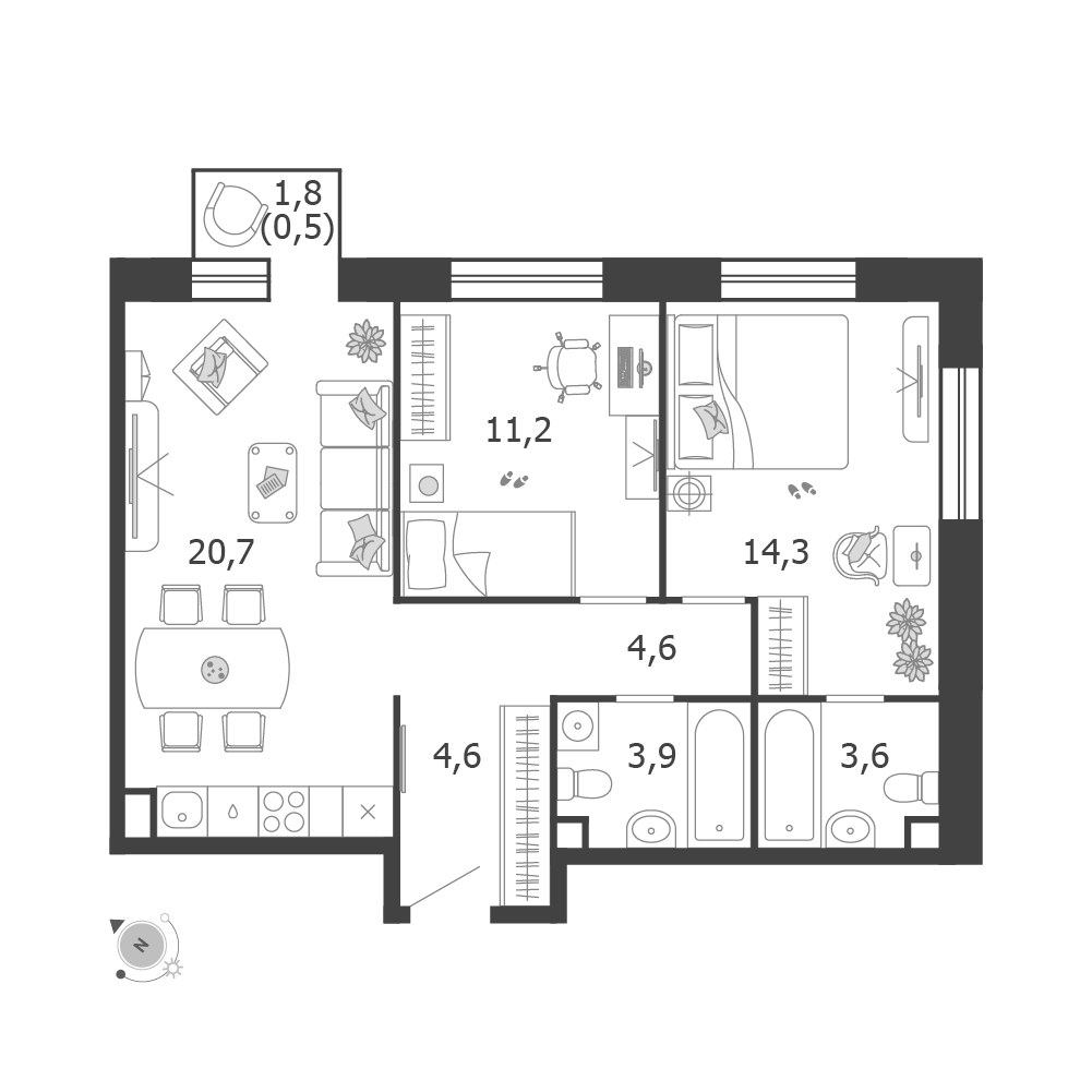Планировка 63.4 м²