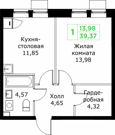 Планировка 39.5 м²