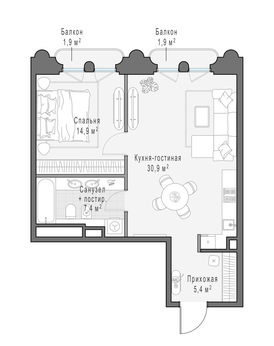 Планировка 59.9 м²