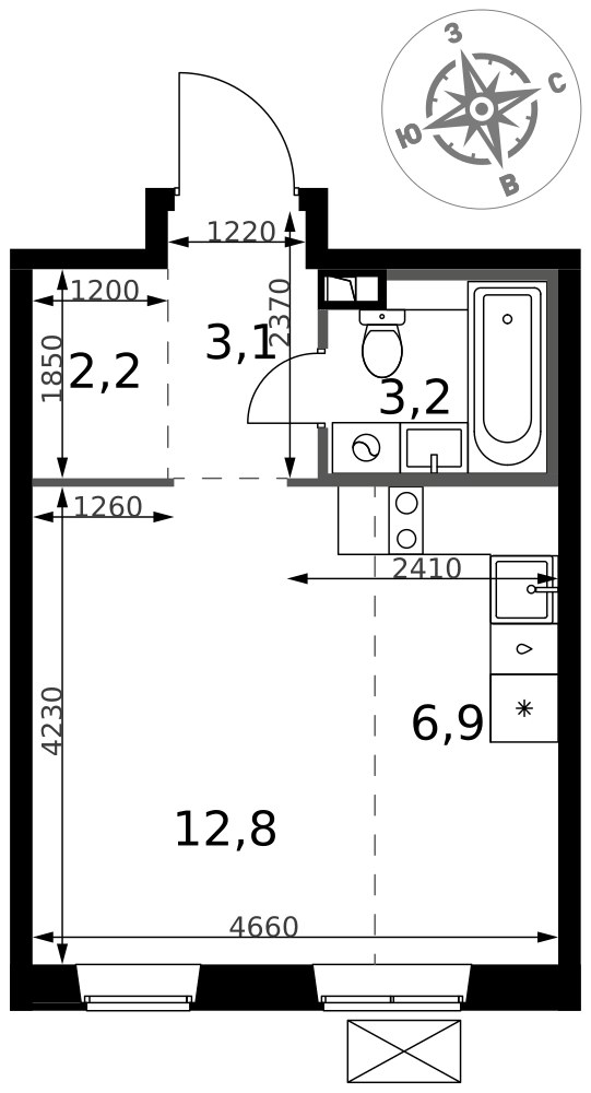 Планировка: Студия, 28.2 м²