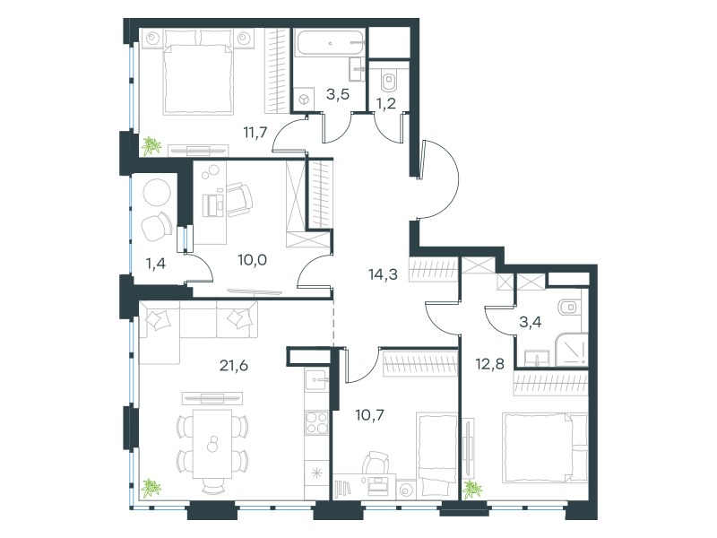 Планировка 90.6 м²