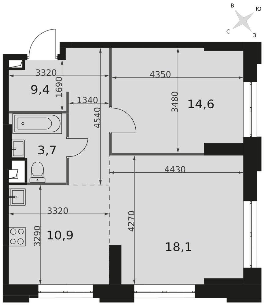 Планировка 56.7 м²