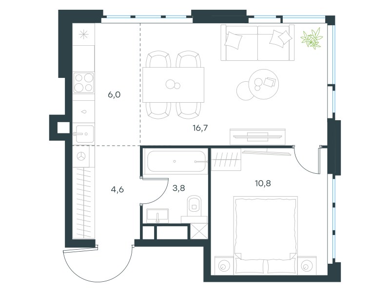 Планировка 41.8 м²
