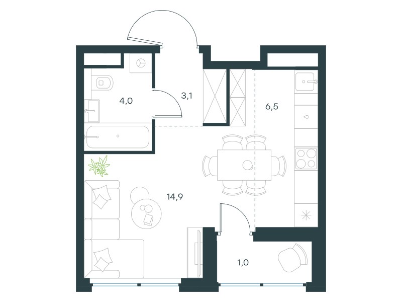 Планировка 29.5 м²