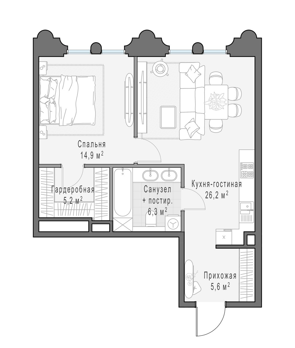 Планировка 58.7 м²