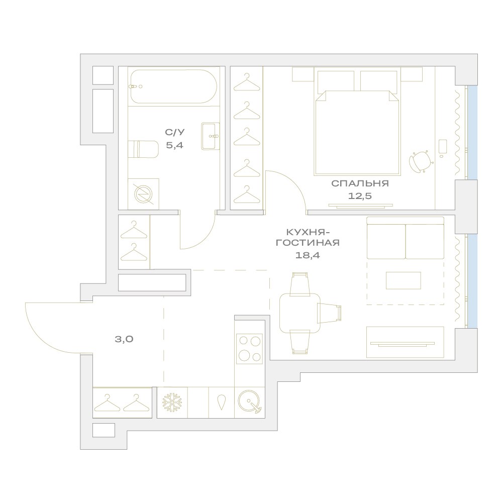 Планировка 39.3 м²
