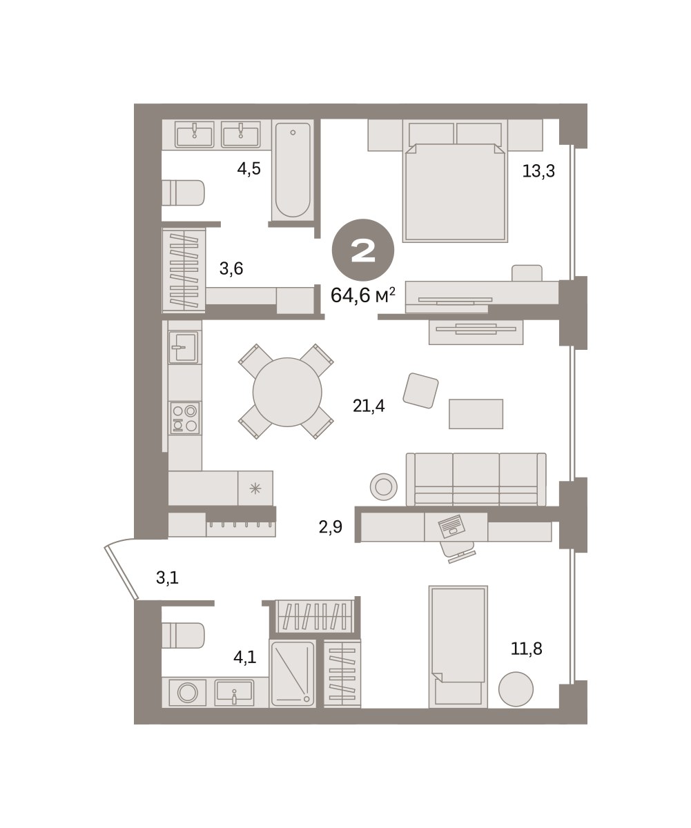 Планировка 64.64 м²