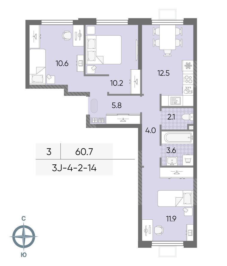 Планировка 60.7 м²