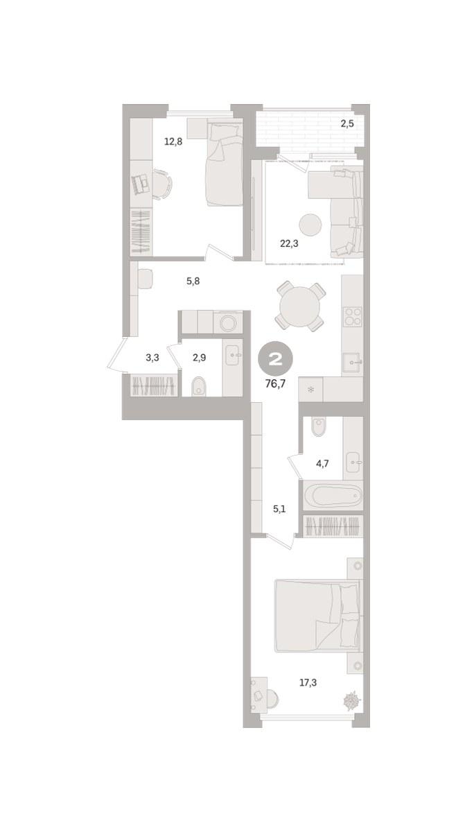 Планировка 76.7 м²