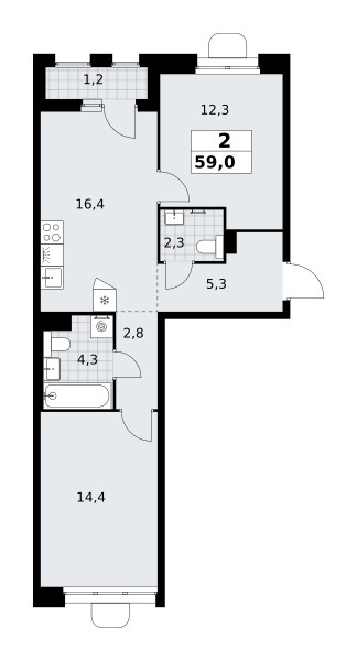 Планировка 59.0 м²