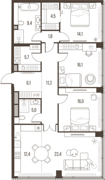 Планировка 125.8 м²