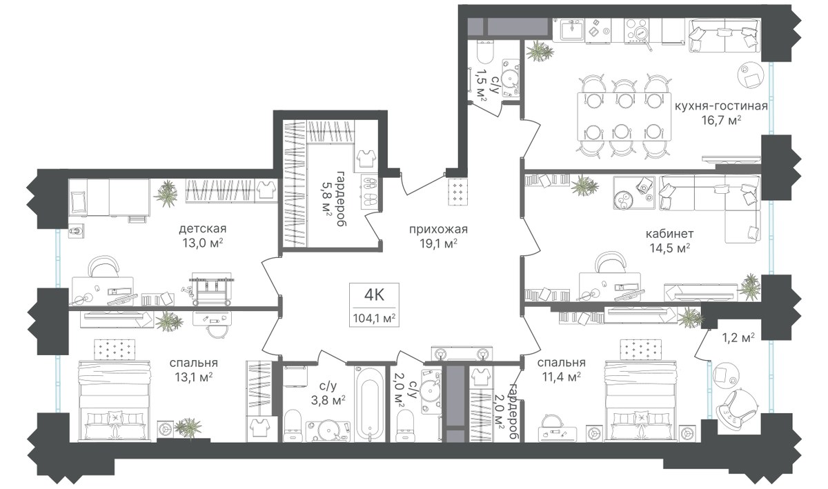 Планировка 103.8 м²