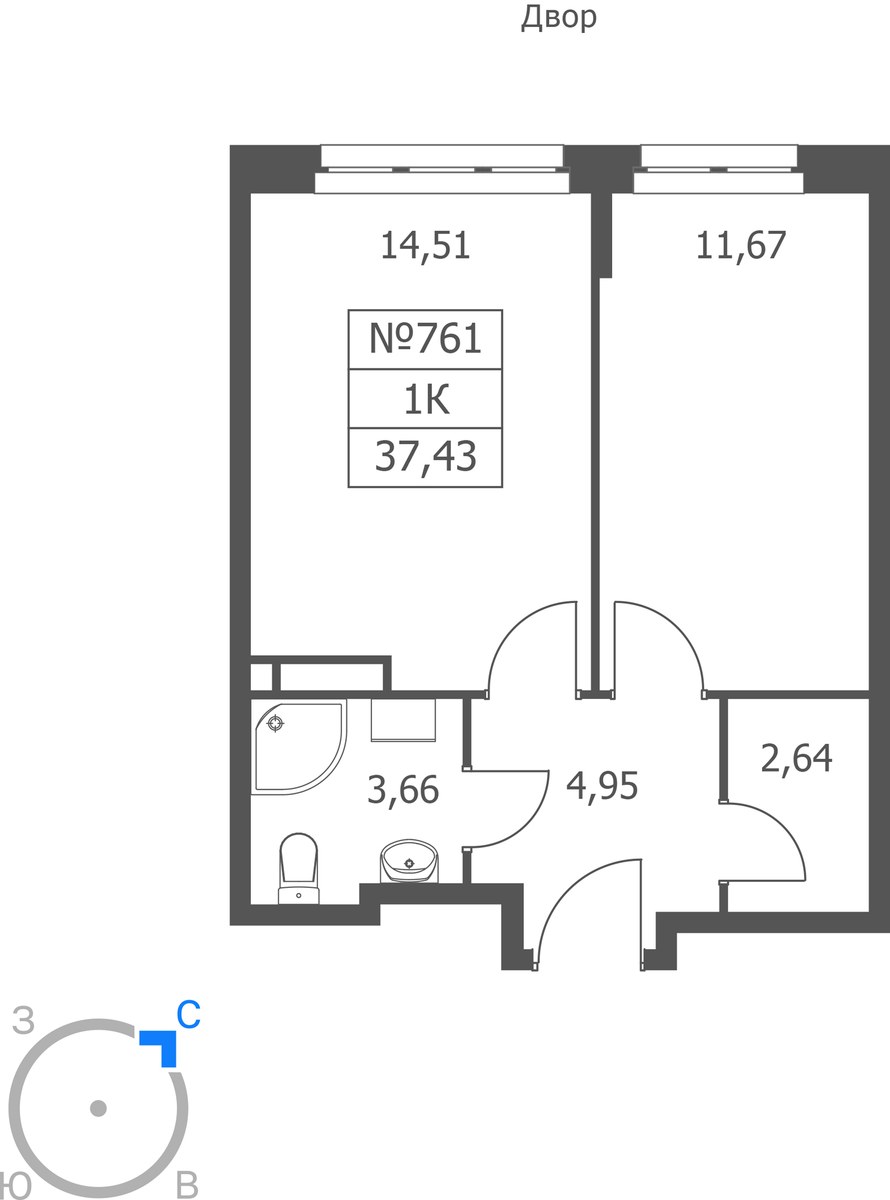 Планировка 37.43 м²