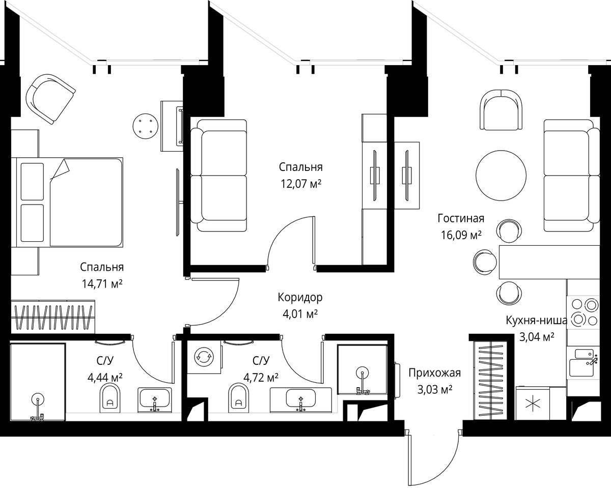 Планировка 61.9 м²