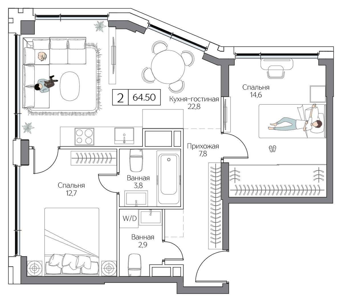 Планировка 64.5 м²