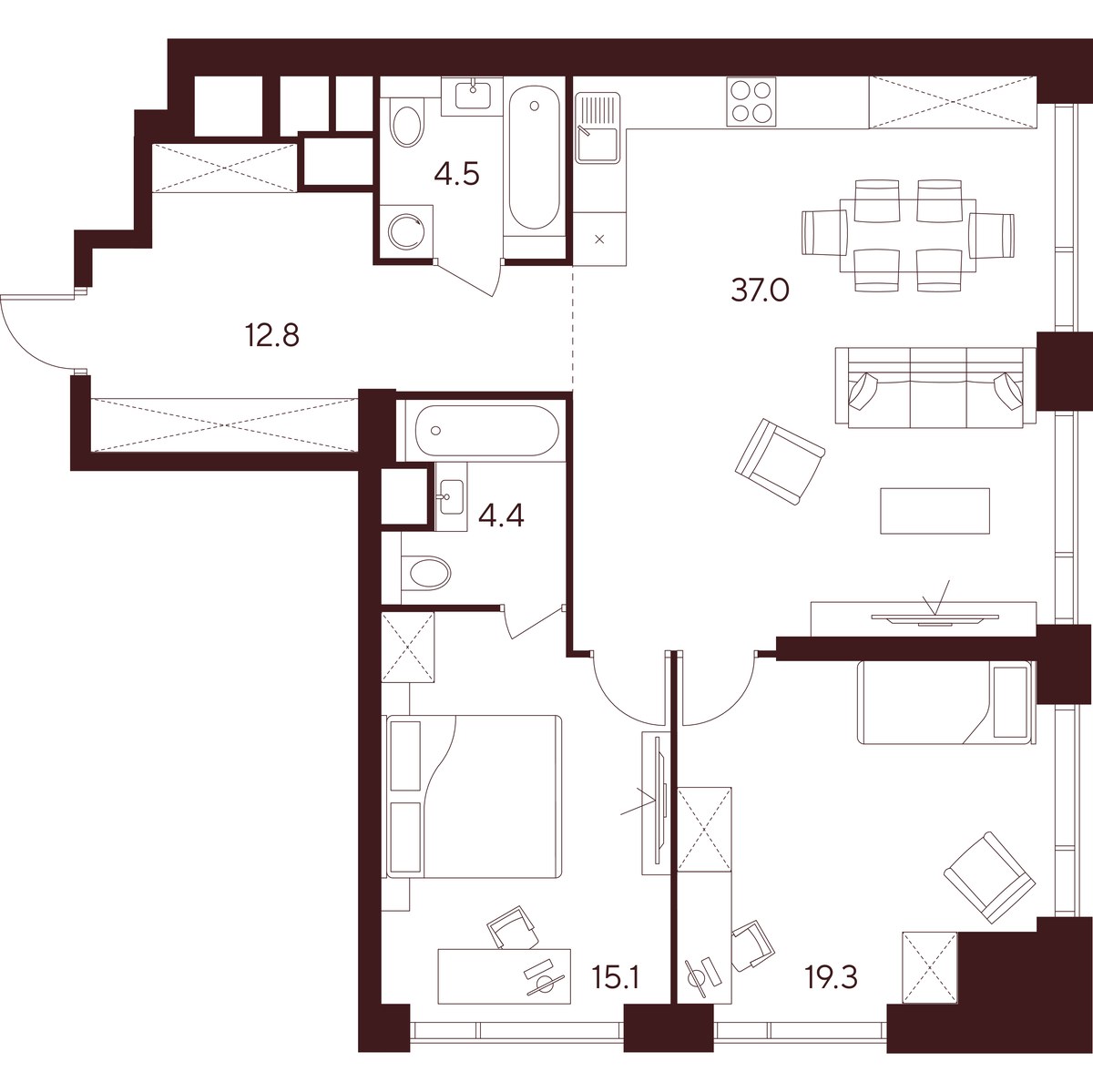 Планировка 93.1 м²
