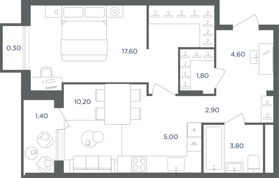Планировка 45.9 м²