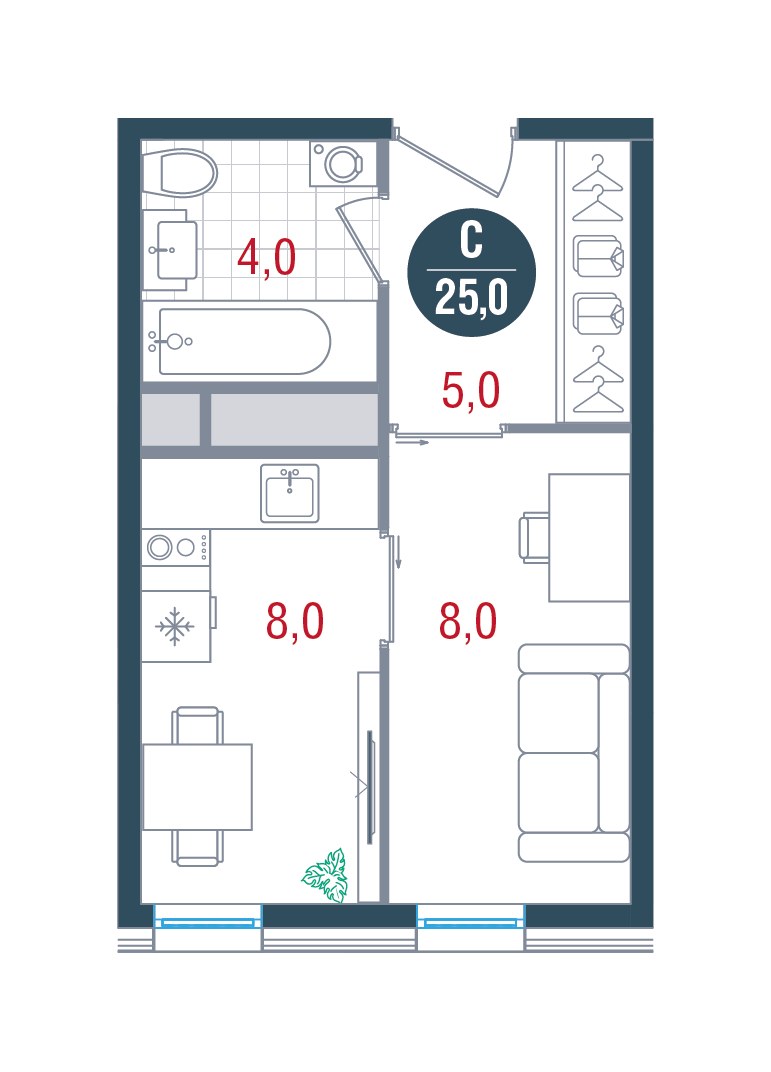 Планировка 25.0 м²
