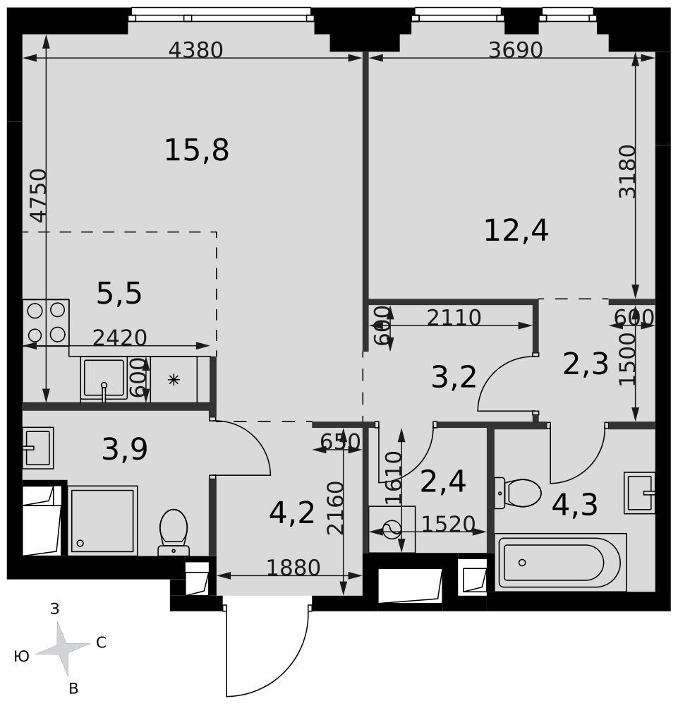 Планировка 54.0 м²