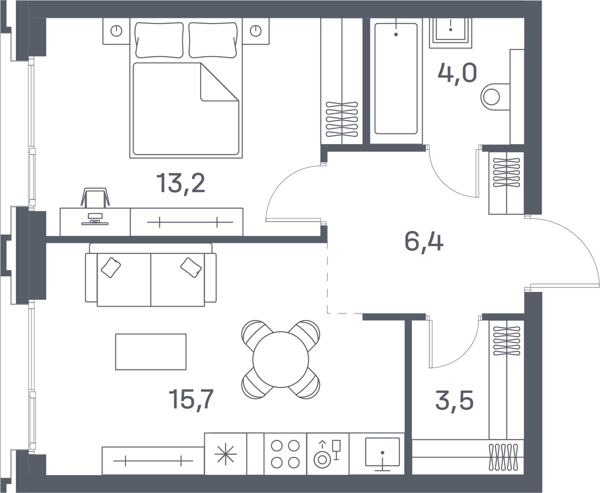 Планировка 42.8 м²