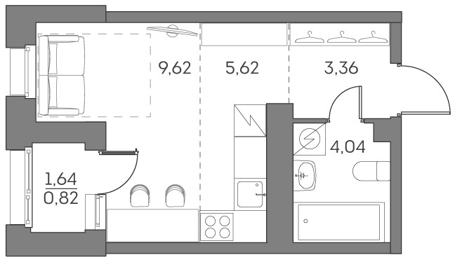 Планировка: Студия, 23.46 м²