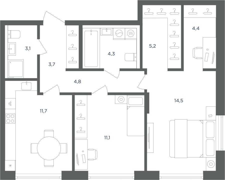 Планировка 62.8 м²