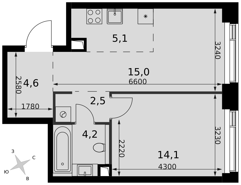 Планировка 45.5 м²