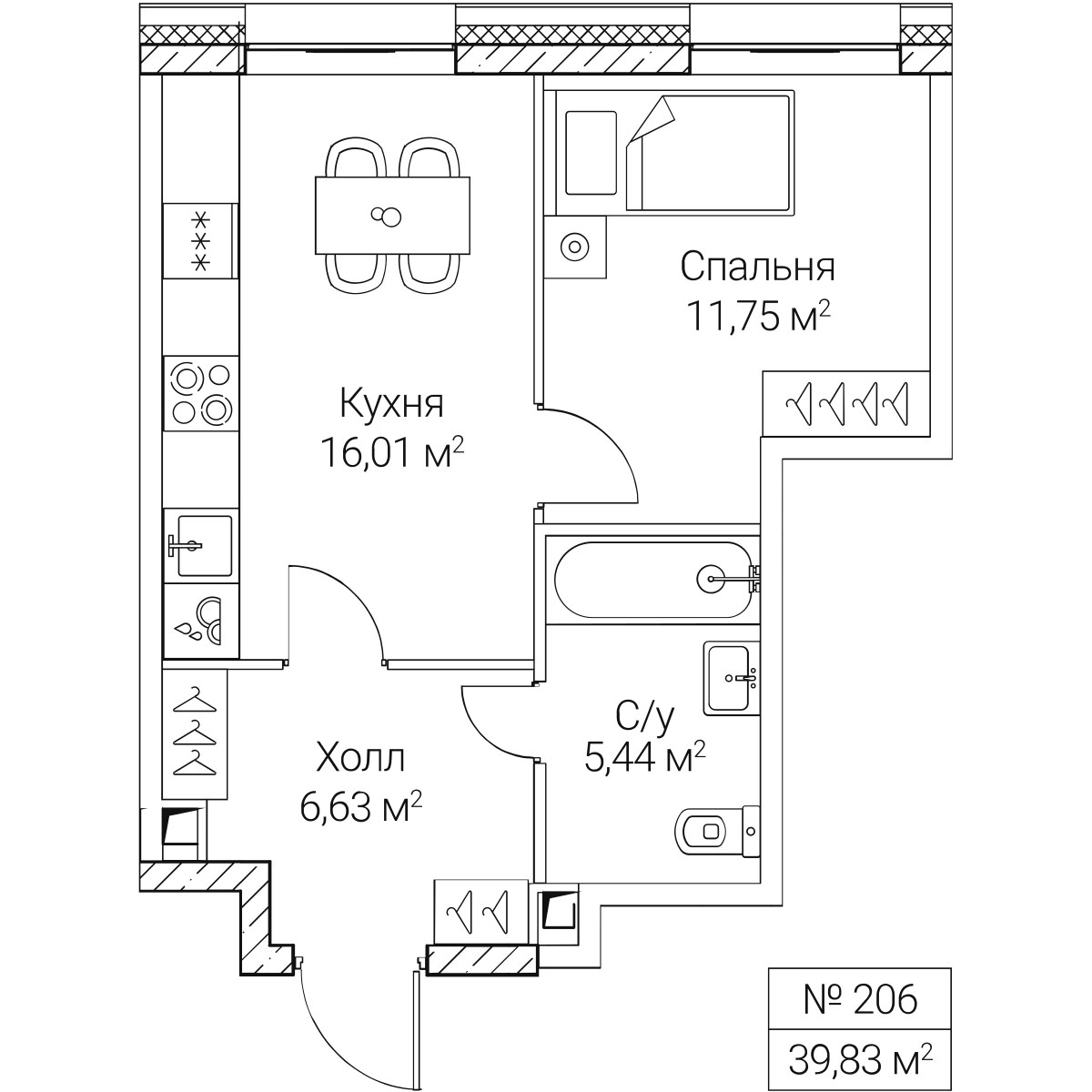 Планировка 39.83 м²