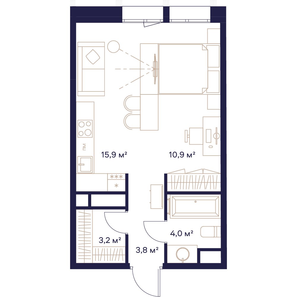 Планировка: 1-комнатная, 38.2 м²