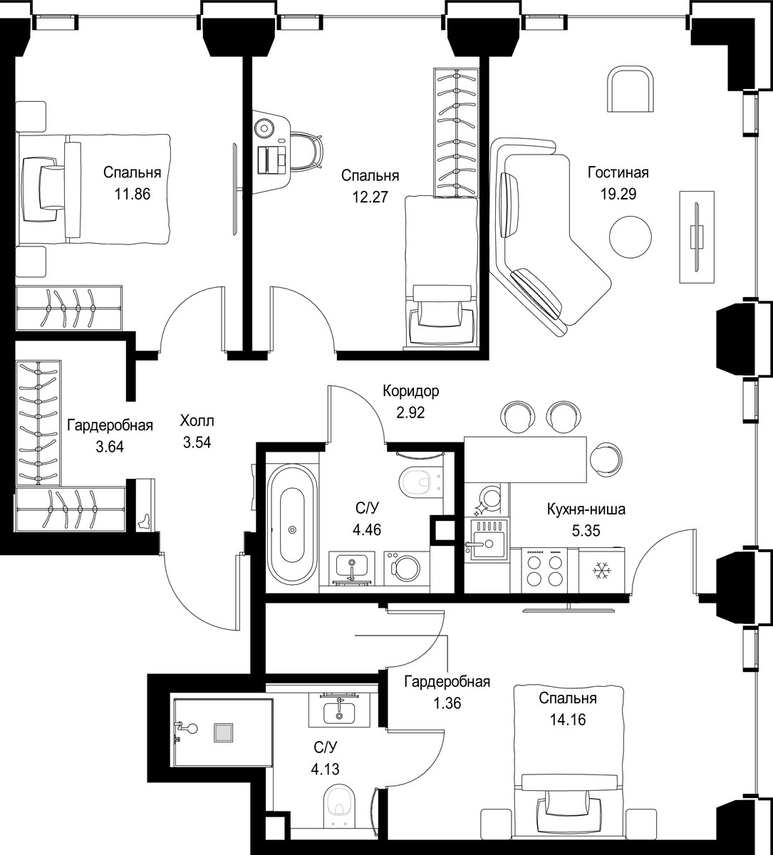 Планировка 82.98 м²
