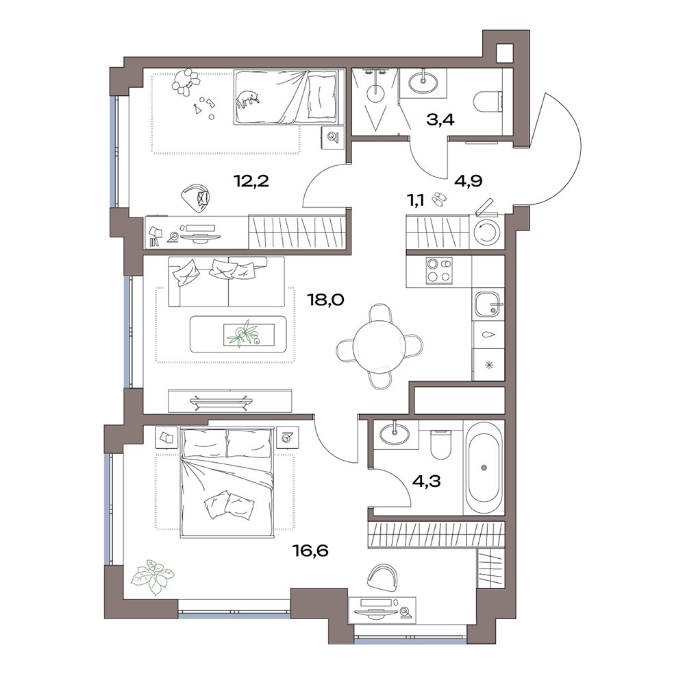 Планировка 61.7 м²