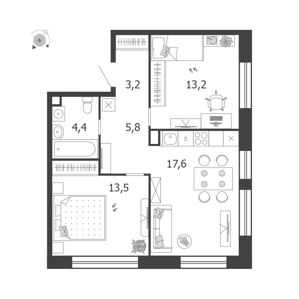 Планировка 57.7 м²