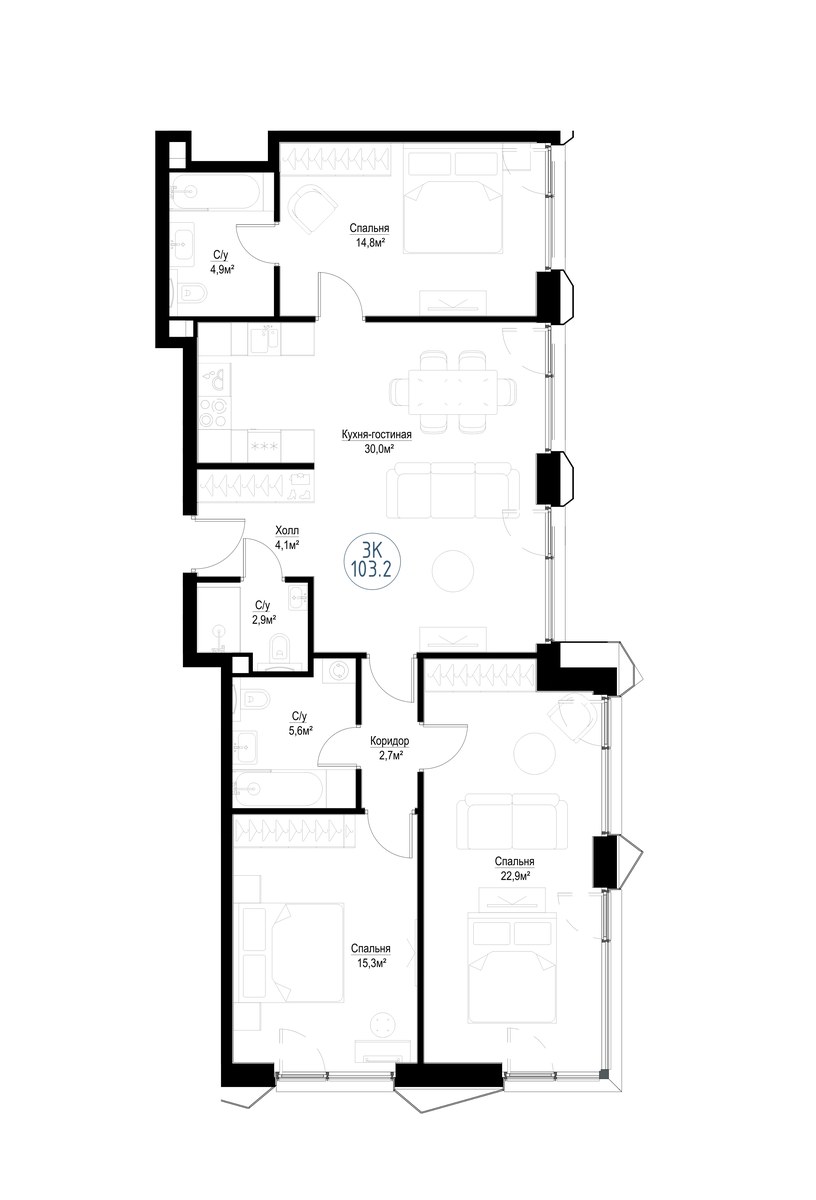 Планировка 101.2 м²