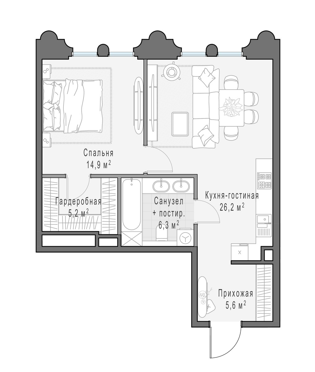 Планировка 58.7 м²