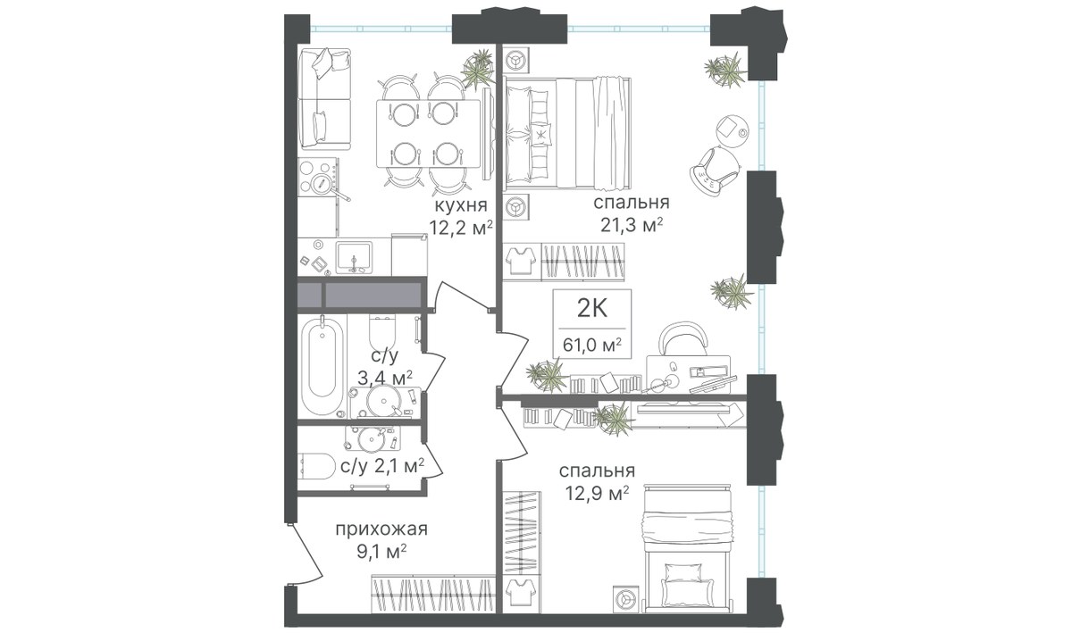 Планировка 60.1 м²