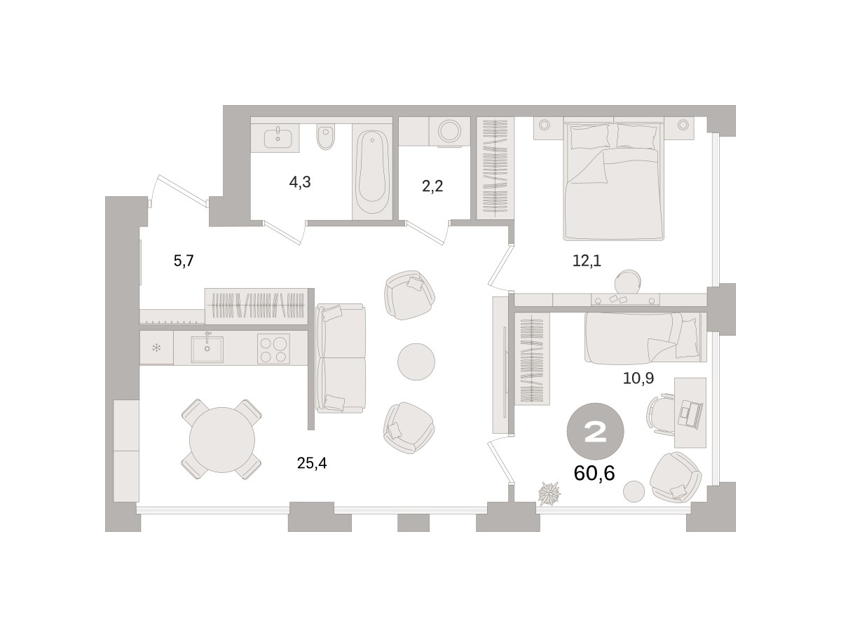 Планировка 60.6 м²