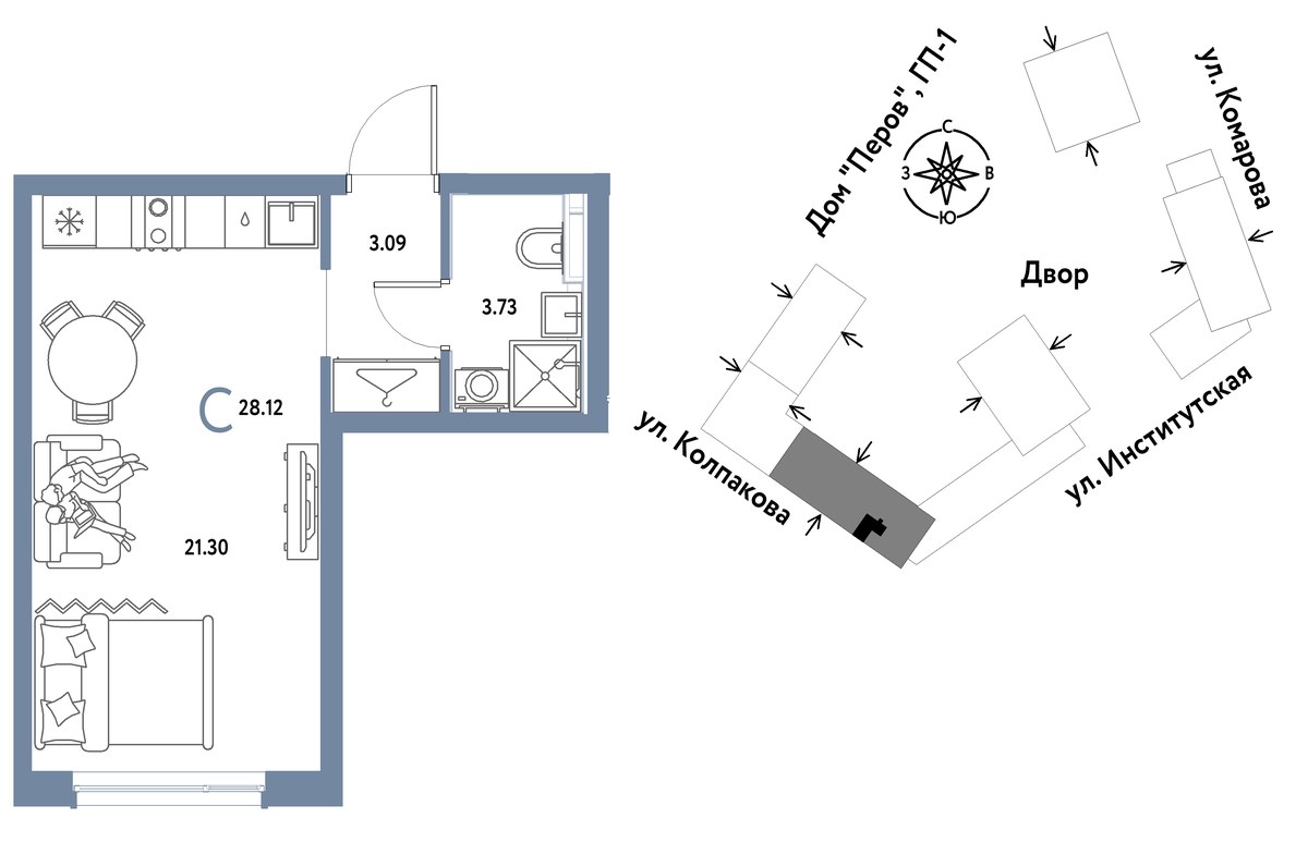 Планировка 28.12 м²