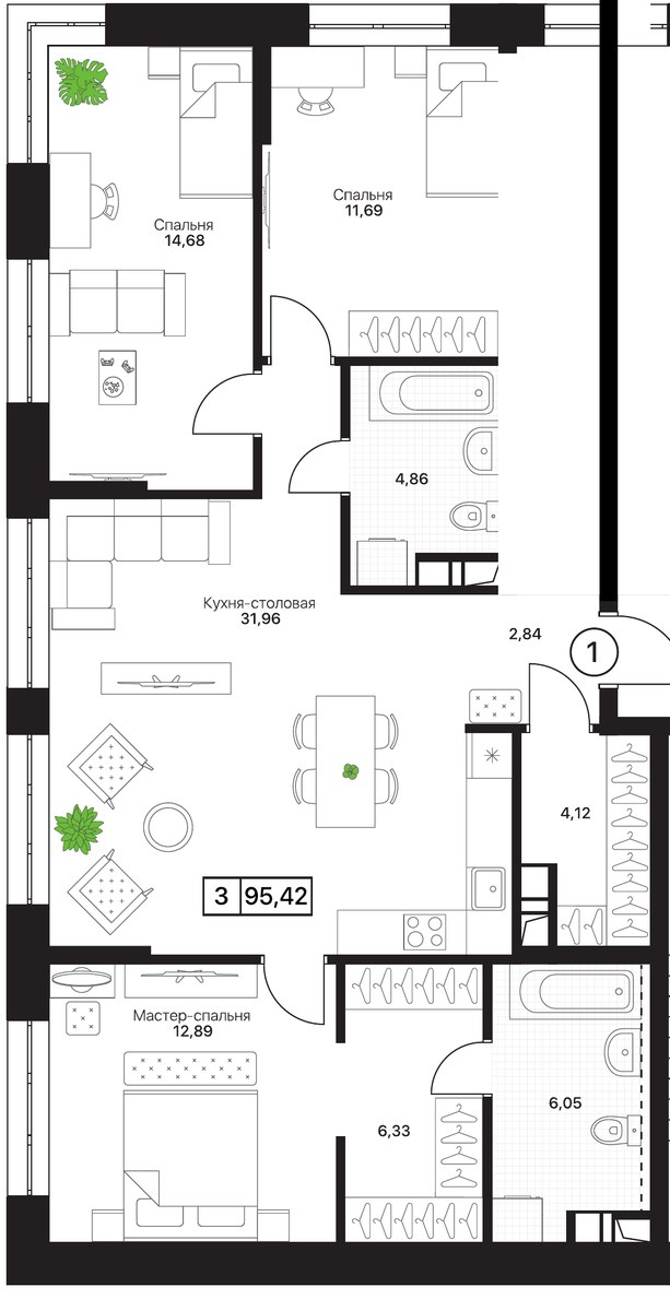 Планировка 95.42 м²