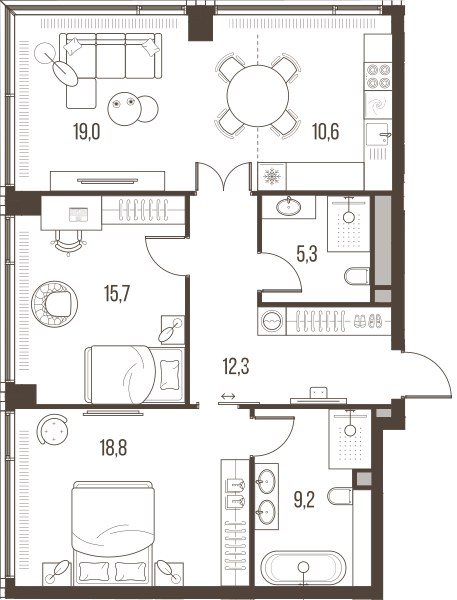 Планировка 90.9 м²