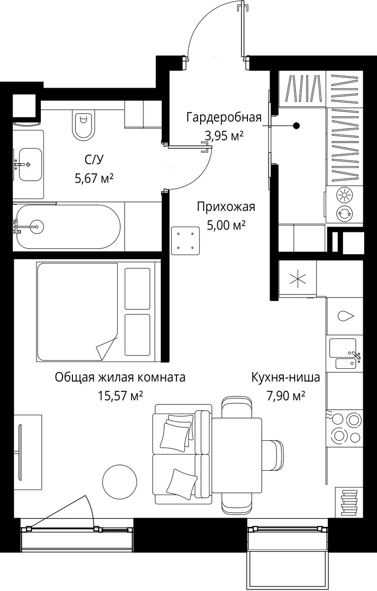 Планировка 38.09 м²