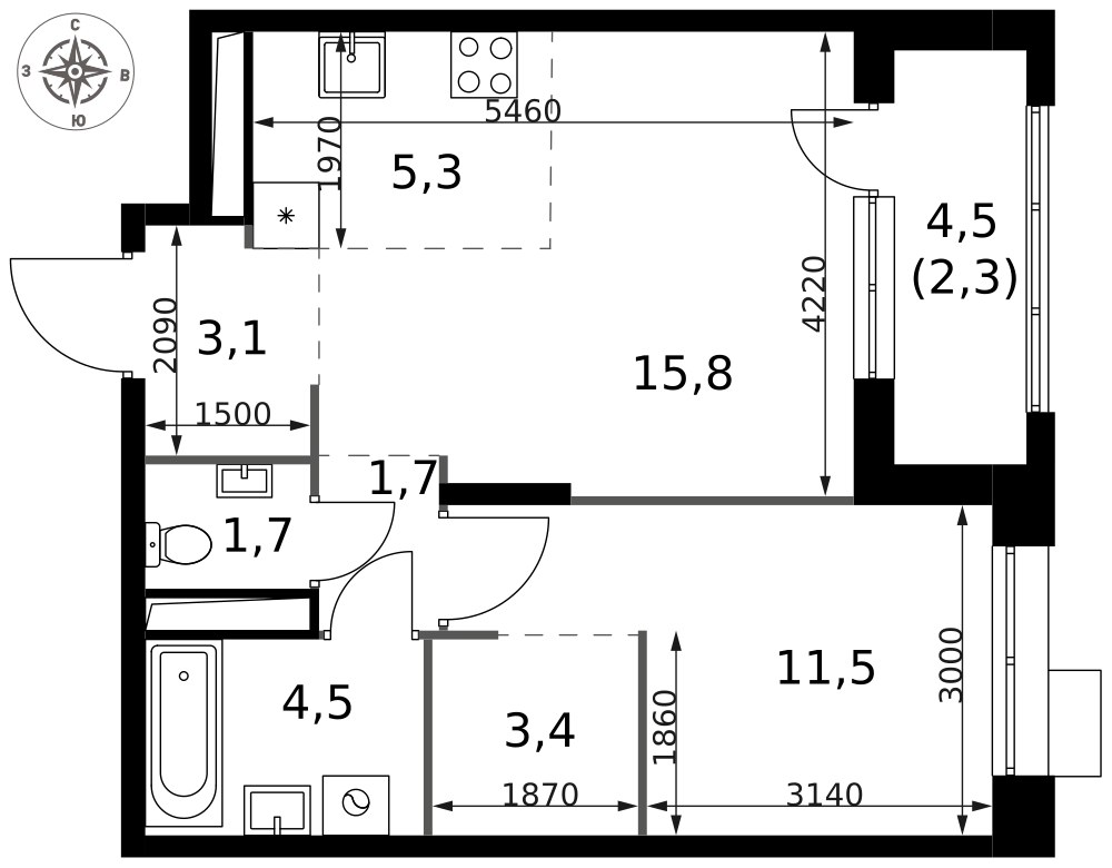 Планировка 49.3 м²