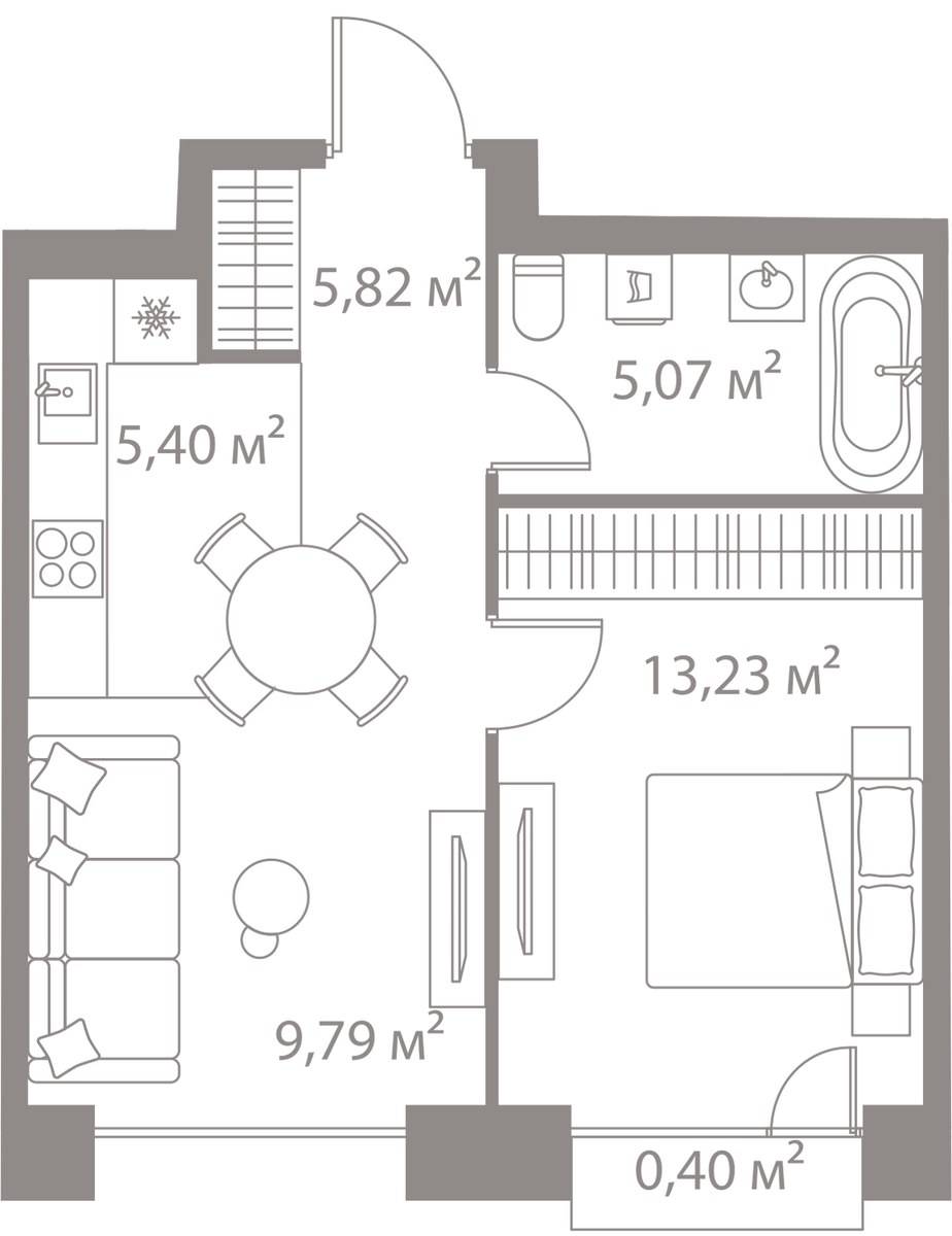 Планировка 39.71 м²